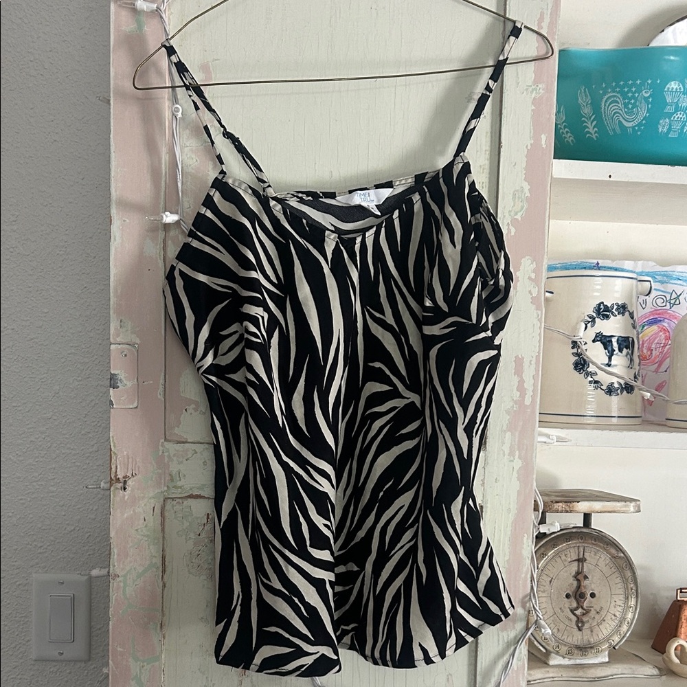 Zebra Print Spaghetti Strap Top - Black & White